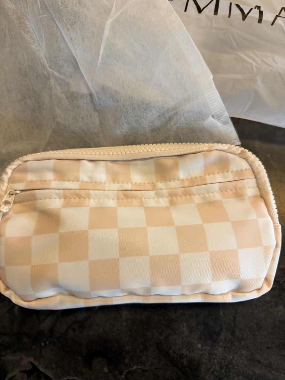 New Emmafy tan checkered crossbody/wristlet bag